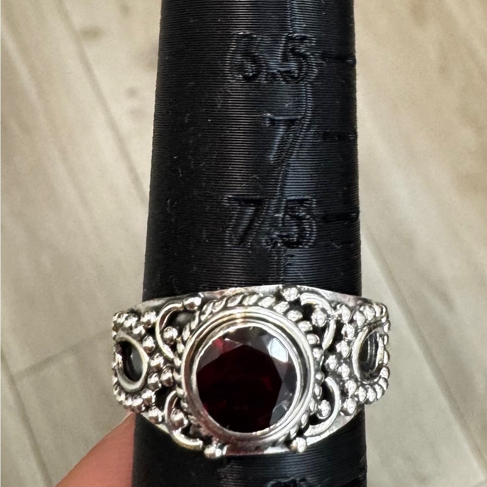 NEW Sterling Silver 925 Garnet Ring Size 8 – Bali Style Statement Ring - Picture 9 of 9